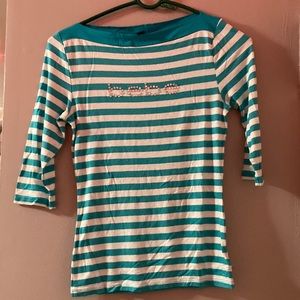 BEBE LOGO STRIPED RHINESTONE TEE